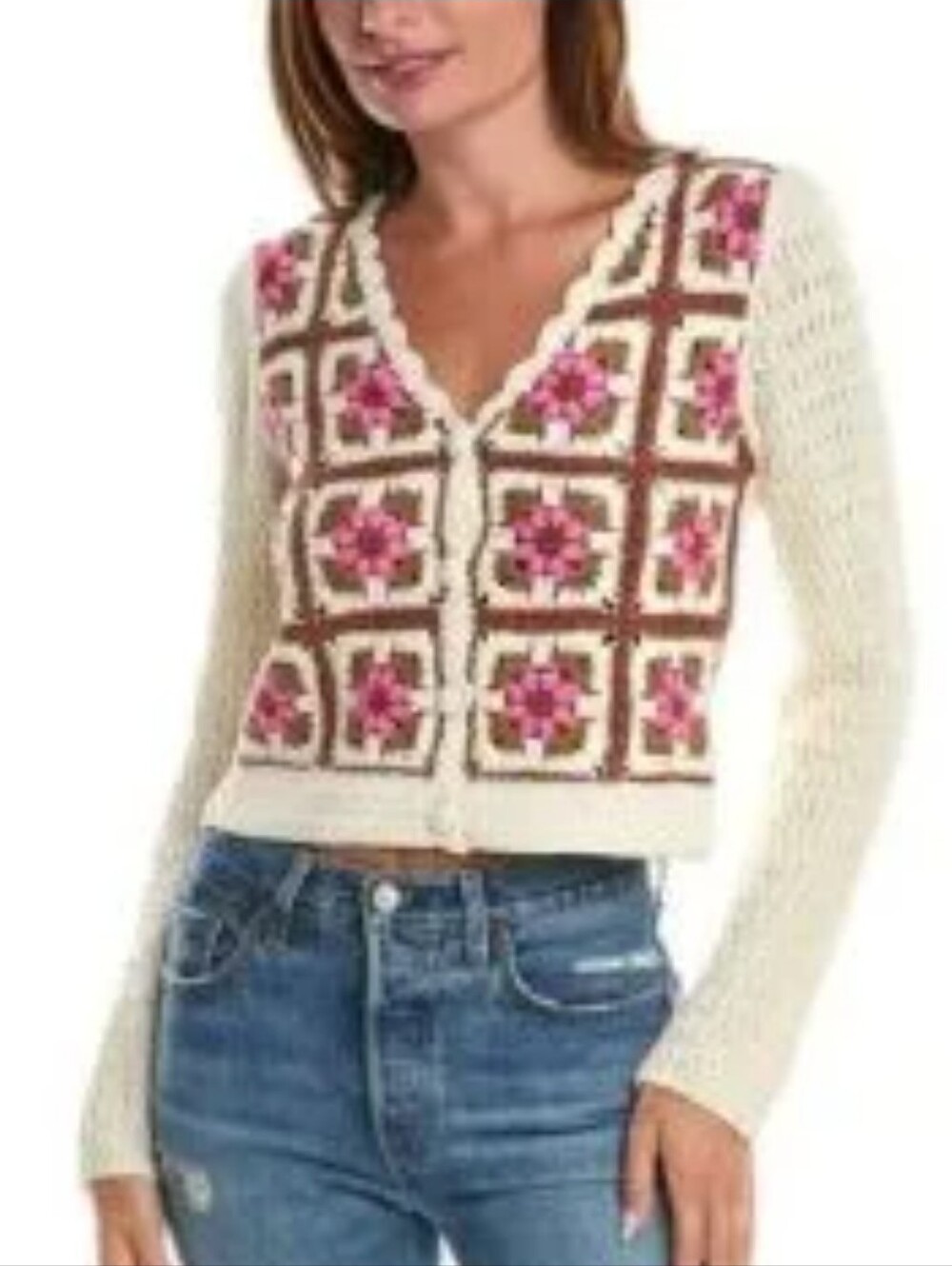 Saltwater Luxe Floral Crochet Cardigan Size XL